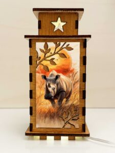 Rhino Sunset Wooden Night Lamp - Animal Light Home Deco