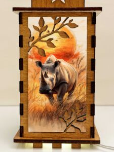 Rhino Sunset Wooden Night Lamp - Animal Light Home Deco - Image 3