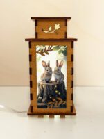 Two Bunnies Wooden Night Lamp - Rabbit Light Home Deco