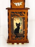 Black Cat In The Window Night Lamp Lantern – Handmade Wooden USB Lantern - Image 3
