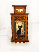 Black Cat In The Window Night Lamp Lantern – Handmade Wooden USB Lantern - Image 4