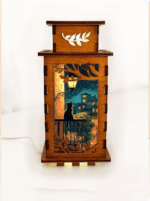 Cat On The Balcony Night Lamp Lantern – Handmade Wooden USB Lantern - Image 2