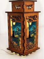 Cat On The Balcony Night Lamp Lantern – Handmade Wooden USB Lantern - Image 3
