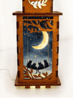 Cats On A Swing Moonlight Night Lamp Lantern – Handmade Wooden USB Lantern - Image 3